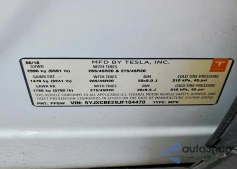 2018 Tesla Model X from USA, damaged, VIN 5YJXCBE29JF104470